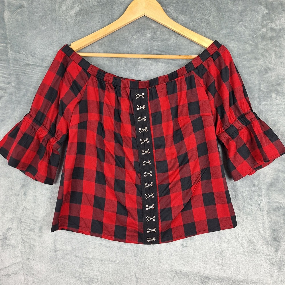 Hot Topic Top Small Medium Buffalo Plaid Off The Shoulder Goth Grunge Corset